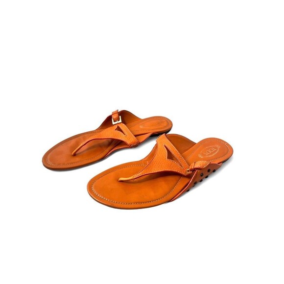 TOD'S Orange Leather Slip-on Driving Thong  Sandals size 9 - Picture 4 of 10